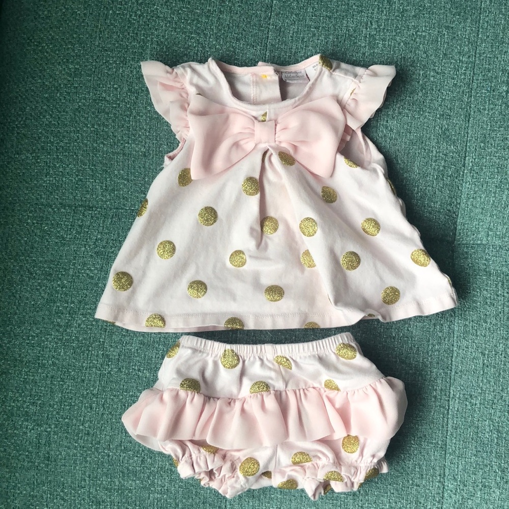 Pink with Gold Polka Dot Outfit - 0-3 months